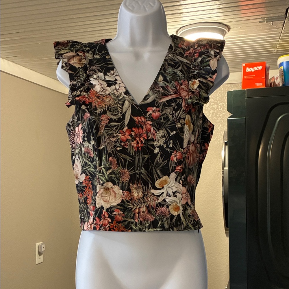 ANTONIO MELANI Black Floral Ruffle Blouse